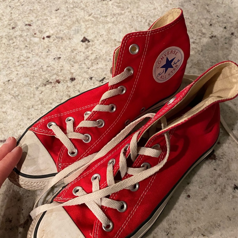 Red converse high tops size women’s 8